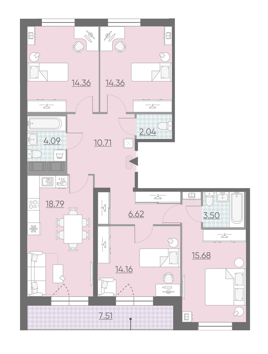 Четырехкомнатная квартира в : площадь 108.07 м2 , этаж: 13 – купить в Санкт-Петербурге